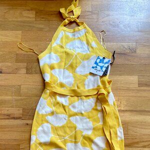 DVF SweatherKnit Midi Halter Dress // Size Small // Yellow Ginko // NWT